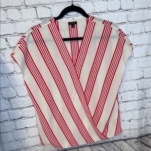 Talbots women’s size medium faux wrap blouse in a cream color with red stripes.